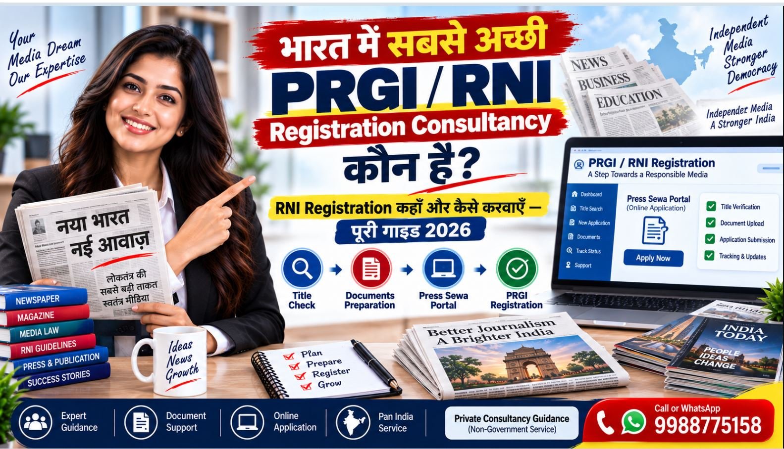 भारत में सबसे अच्छी PRGI/RNI Registration Consultancy कौन है? (RNI Registration कहां और कैसे करवाएं — पूरी गाइड 2026)